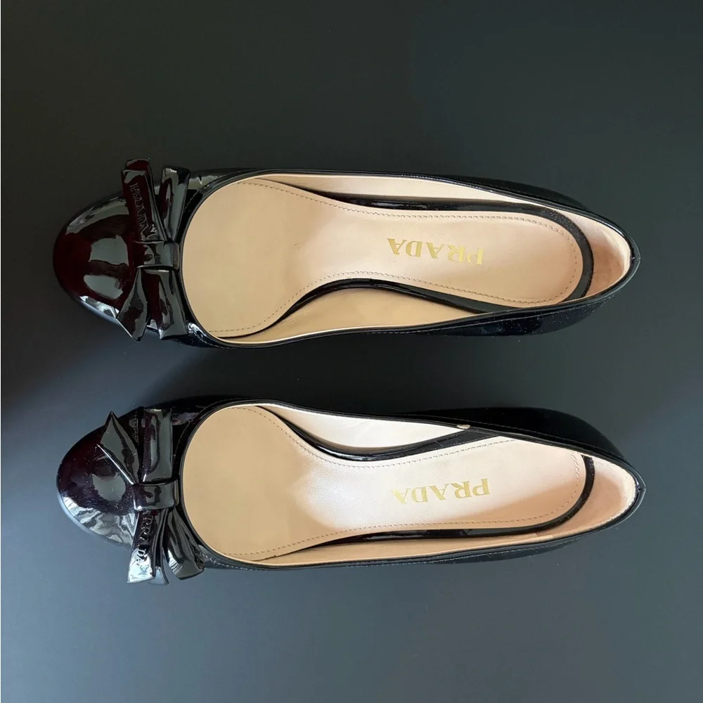 Prada Black Patent Leather Heels with Bow